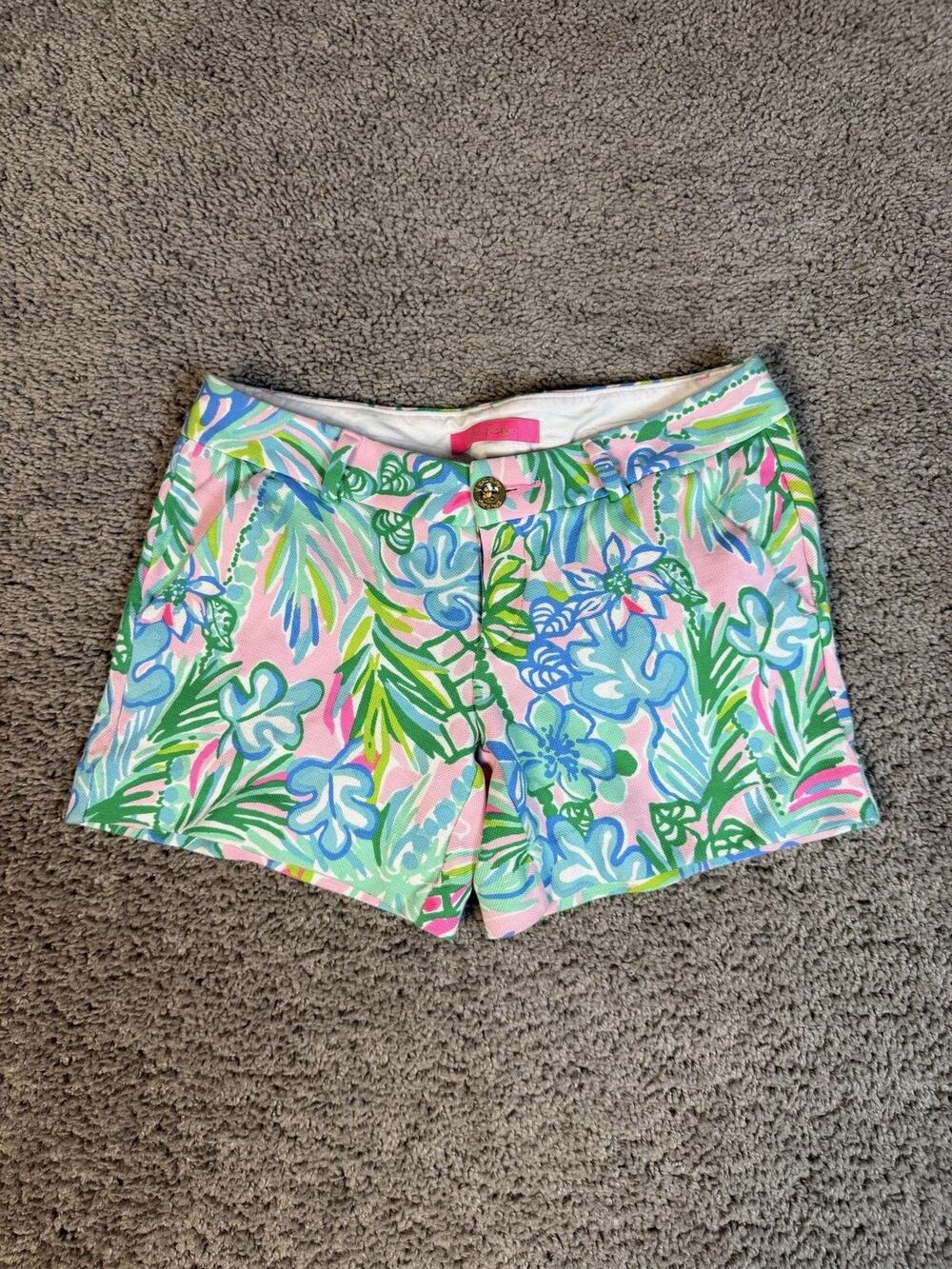 Lilly Pulitzer Callahan Shorts Womens 00 Pink Floral 4.5 In Inseam Pockets